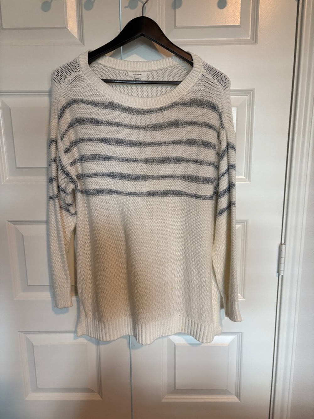 Maurices Cream Sweater with Blue Stripe Detail